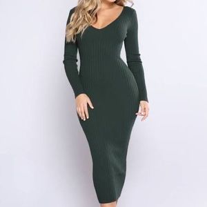 Fashion Nova Emerald Green Midi Length Dress